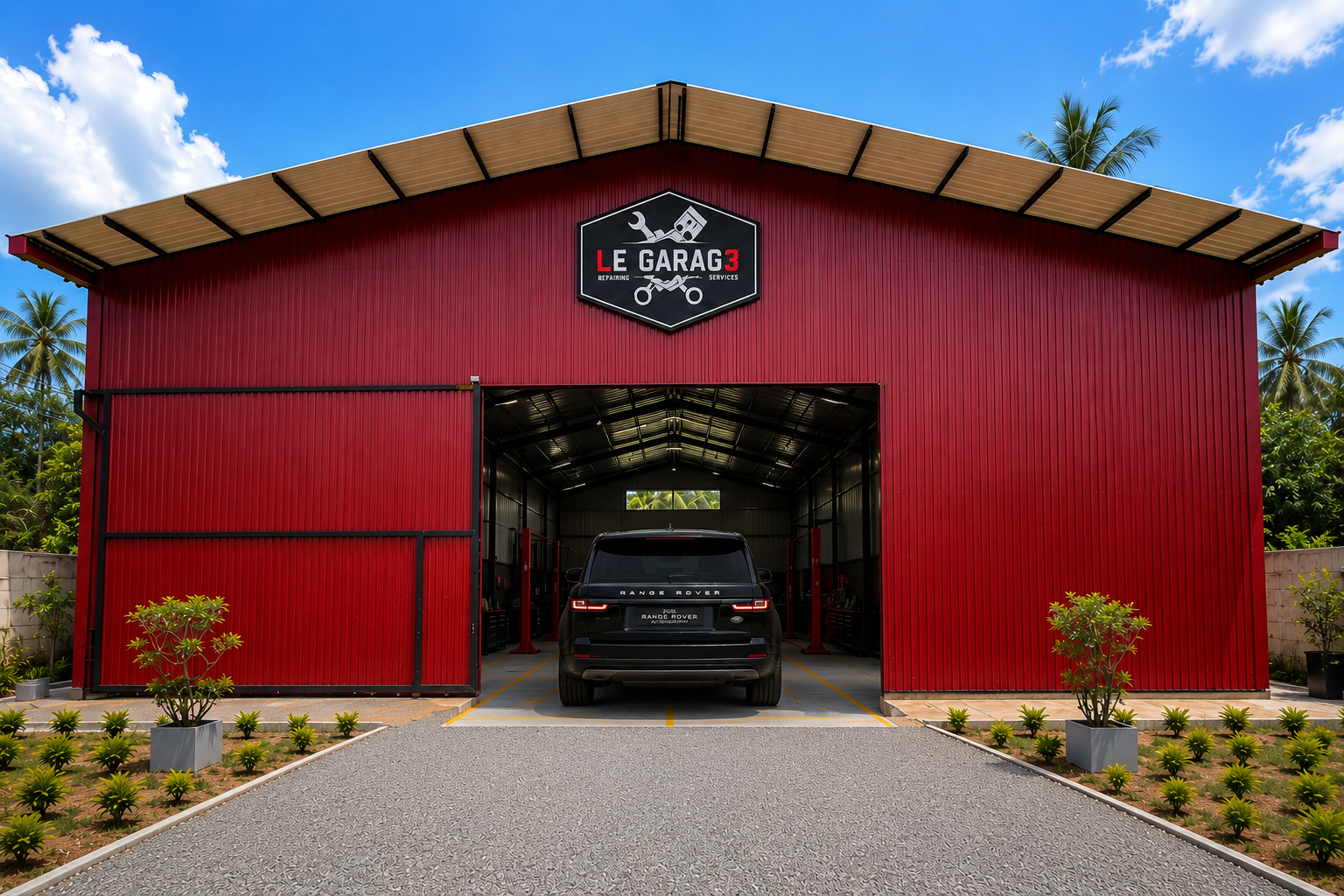 Range Rover entering Le Garage